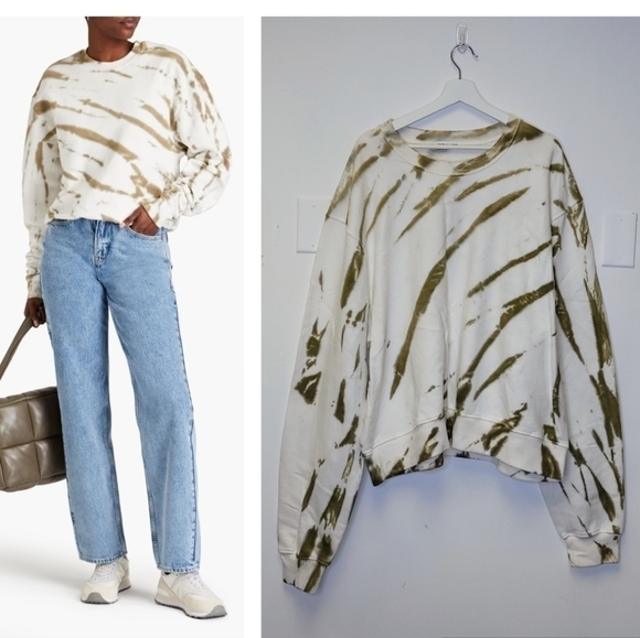 GOOD AMERICAN Tie-dyed Army Green cotton-fleece sweatshirt Size 5, 12 US - Picture 1 of 16